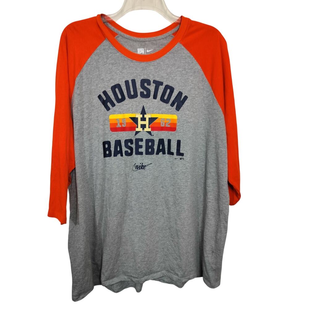 5466)Vtg Nike Men Houston Astros Cooperstown Collection Raglan Sleeve Shirt 3XL